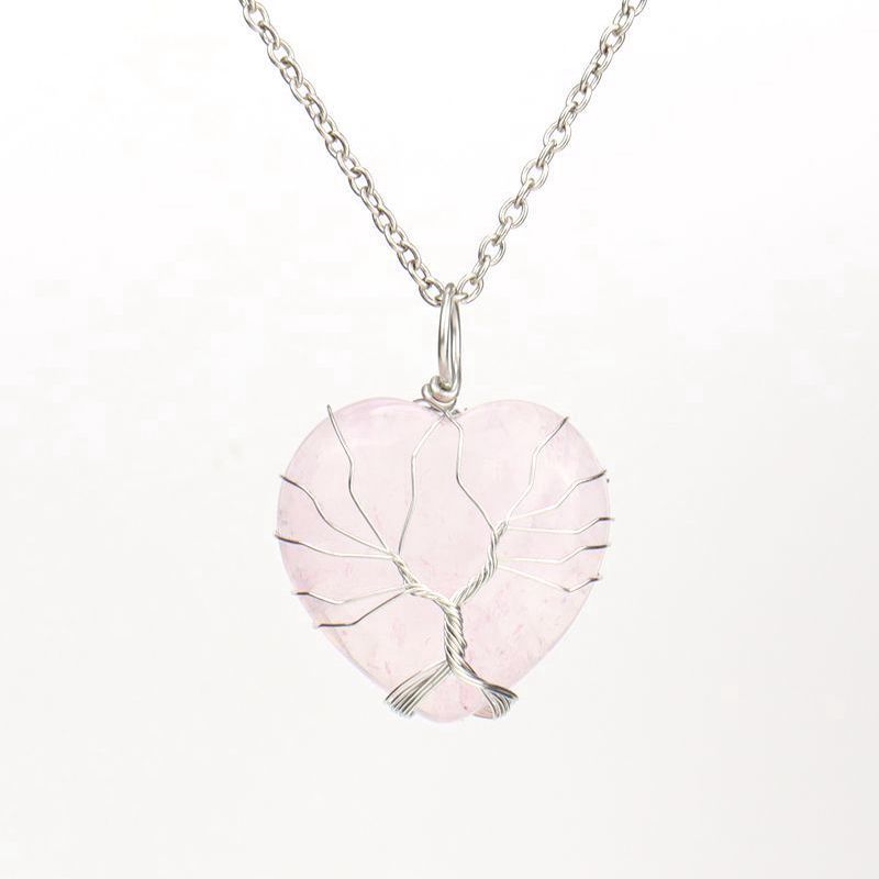 Olivenorma Natural Crystal Heart Necklace - Pink Crystal - image 8