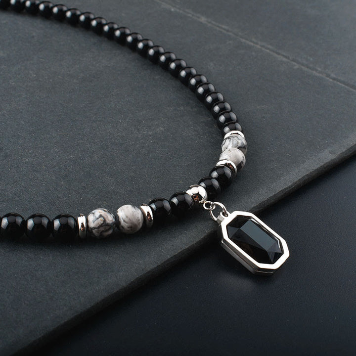 Olivenorma Tiger Eye Obsidian Beaded Men Titanium Steel Necklace - image 8