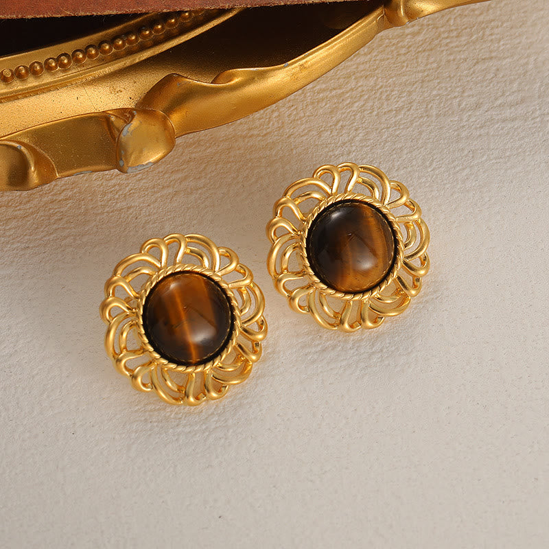 Olivenorma Tiger Eye Sunflower Gold Earrings - Tiger Eye - image 0