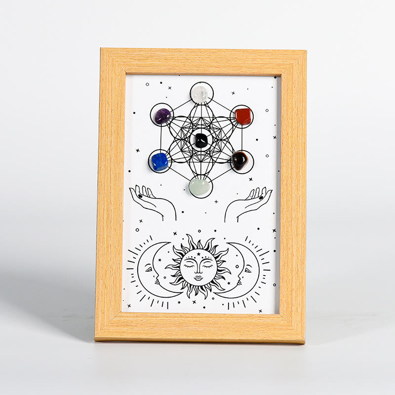 Olivenorma Metatron's Cube Symbol Chakra Stars Moon Photo Frame Decoration - Metatron's Cube Symbol&Chakra&Stars and Moon - Wooden Photo Frame - image 1