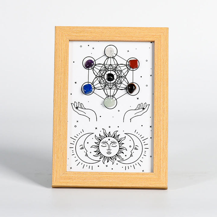 Olivenorma Metatron's Cube Symbol Chakra Stars Moon Photo Frame Decoration - Metatron's Cube Symbol&Chakra&Stars and Moon - Wooden Photo Frame - image 1