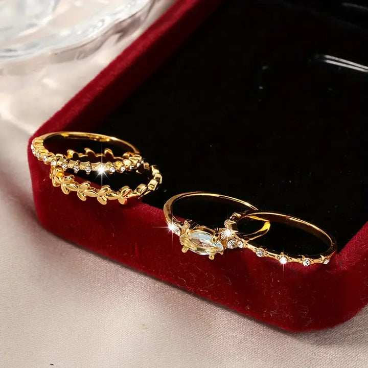 Olivenorma 4 Pcs Elegant Blue Topaz Leaf Engagement Ring Set - image 1