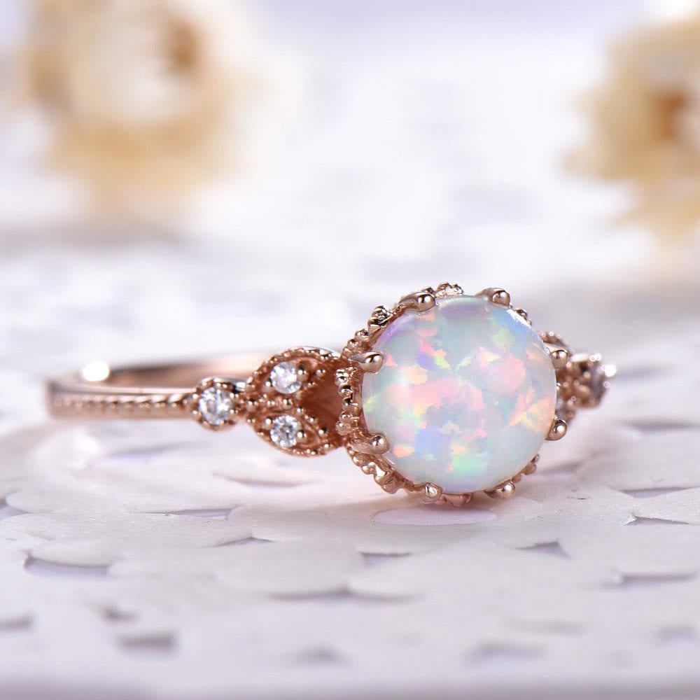 Olivenorma Round Moonstone Opal White Zircon Ring - image 9