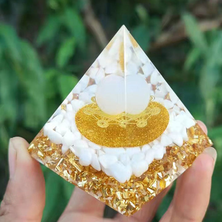 Olivenorma White Agate Clear Quartz Metatron's Cube Symbol Orgone Pyramid - image 3
