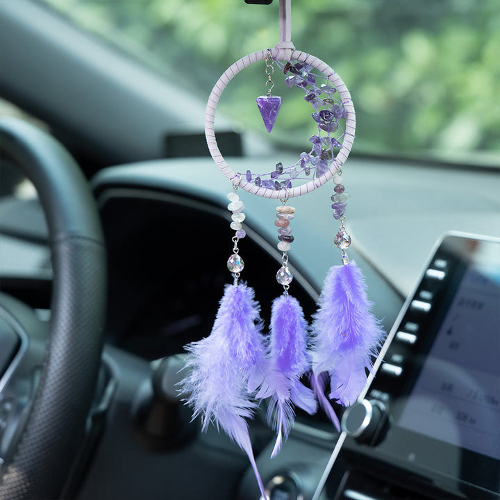 Olivenorma Amethyst Pendant Small Crescent Feather Dream Catcher - Amethyst - image 0