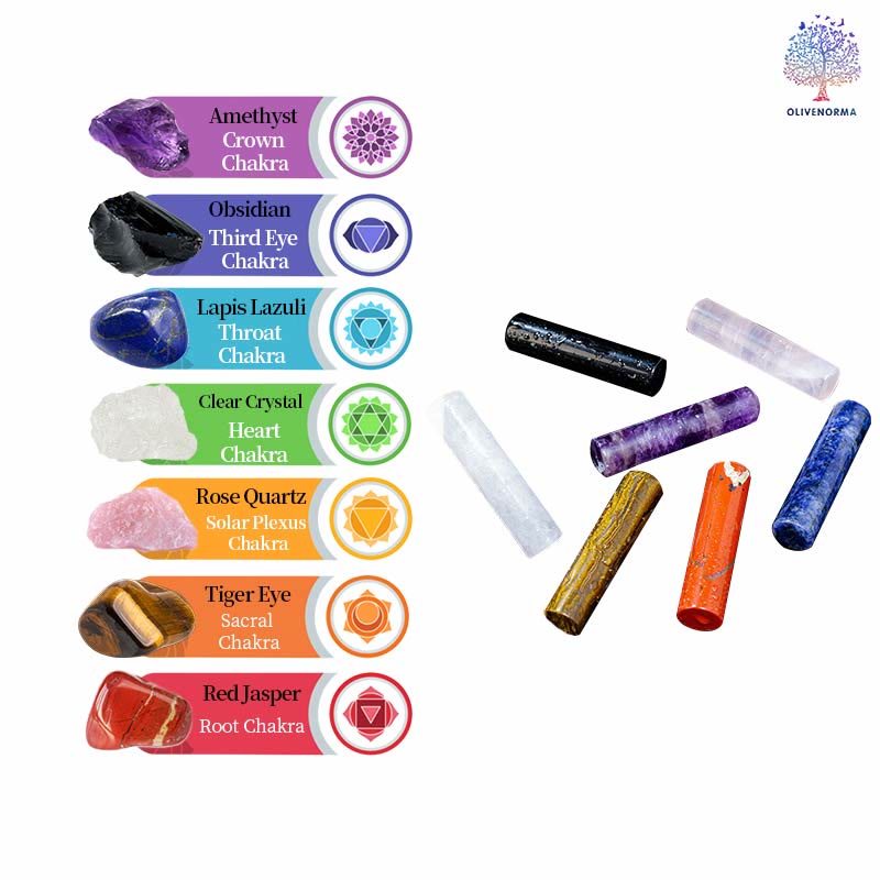 Olivenorma Natural Chakra Crystal Cylinder Ornament Gemstone Decoration - image 14