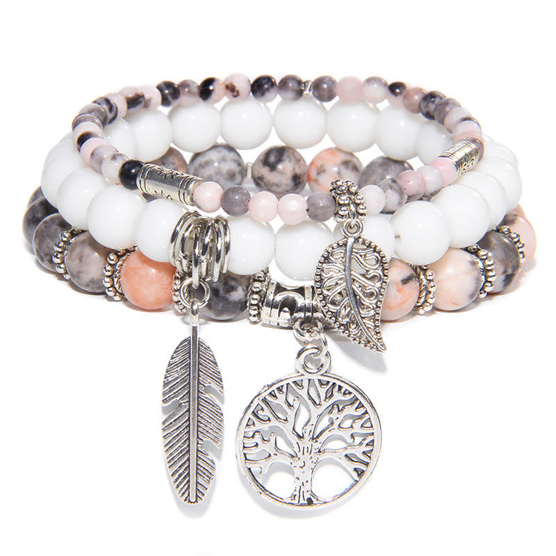 Olivenorma "Nature's Healing Moments" Rhodonite Tree Of Life 3 Pieces Bracelet Set - Rhodonite - image 0