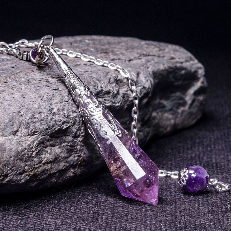 Natural Amethyst Retro Healing Pendulum - Silver - image 4
