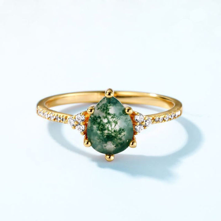 Olivenorma Moss Agate White Zircon Six Claw Ring - image 3