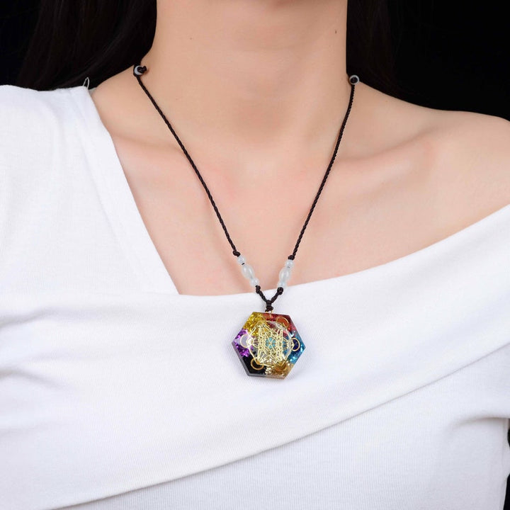 Olivenorma Chakra Metatron's Cube Symbol Meditation Necklace - image 2