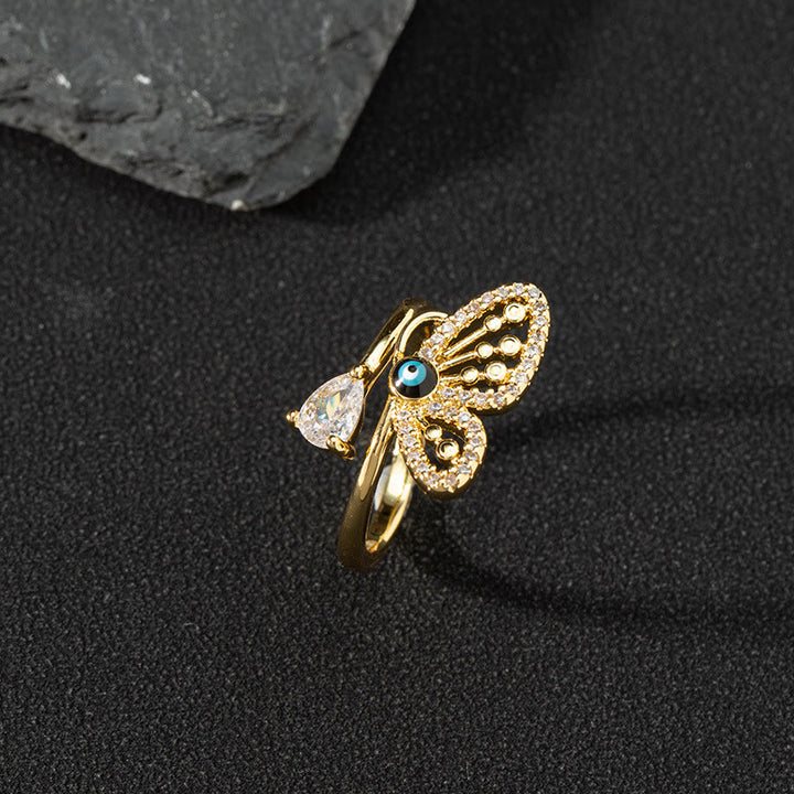 Olivenorma White Zircon Ring Evil Eye Adjustable Ring - Evil Eye & Butterfly - image 4