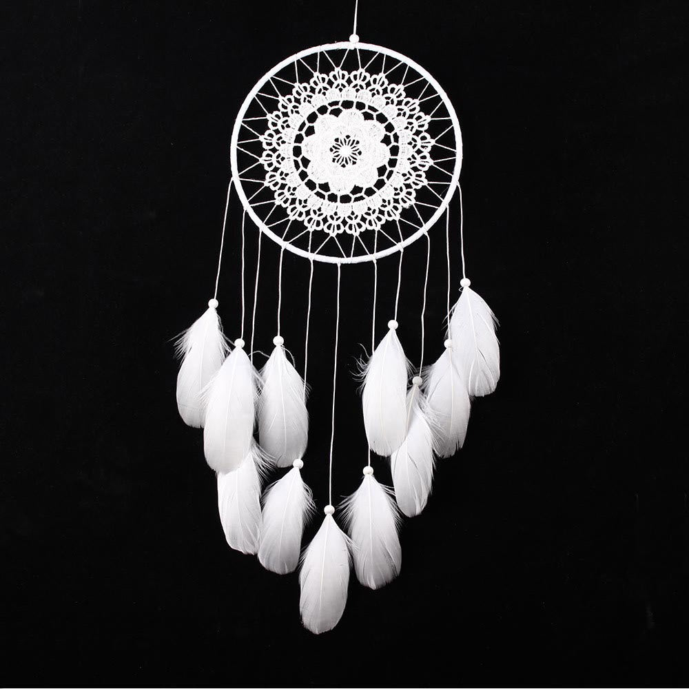 Olivenorma Handwoven Bohemian Dreamcatcher - Small White Flowers - image 4