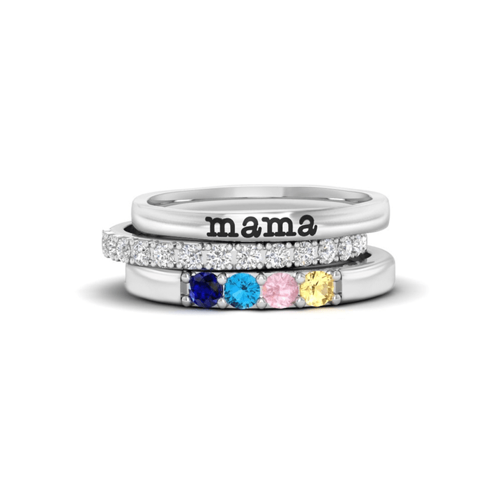 Olivenorma Custom Gift Birthstone With Zircon 3 - Piece Ring Set - 11 - 4 Birthstones - YES PLEASE - image 5