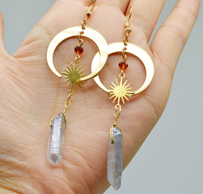 Olivenorma Natural Crystal Moon Star Mushroom Accessory Earrings - Clear Quartz&Golden Moon - image 16