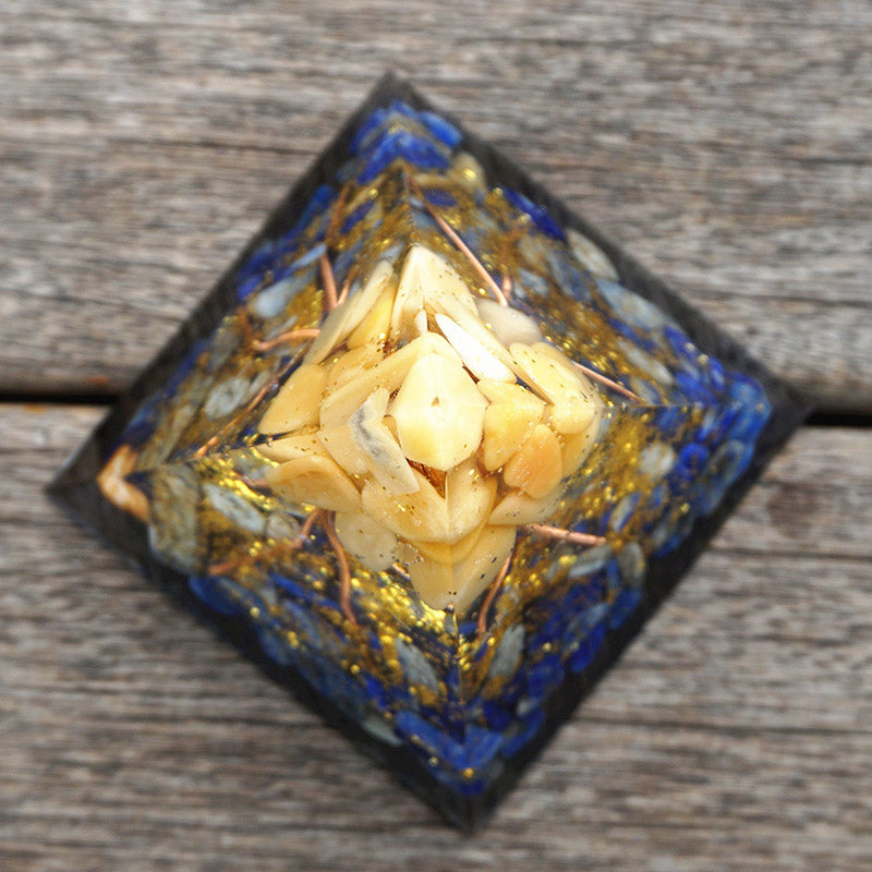Olivenorma Yellow Aventurine With Lapis Lazuli Orgone Pyramid - image 3
