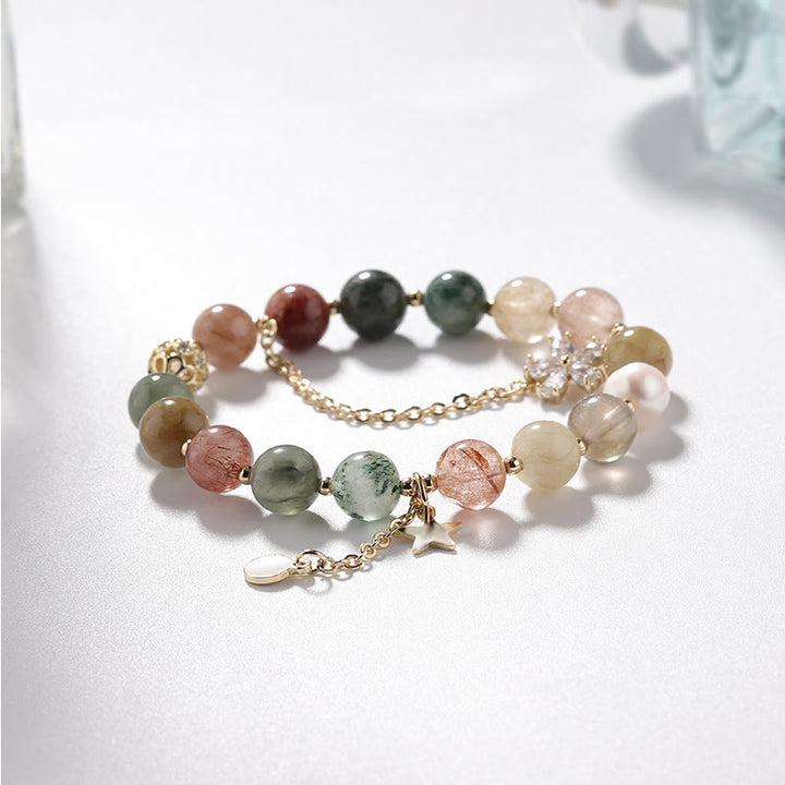 Olivenorma Gold Rutilated Quartz Tourmaline Star Moon Beaded Bracelet - image 5