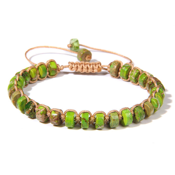Olivenorma Natural Stone Wheel Bead Woven Bracelet - Green Emperor Stone - image 13