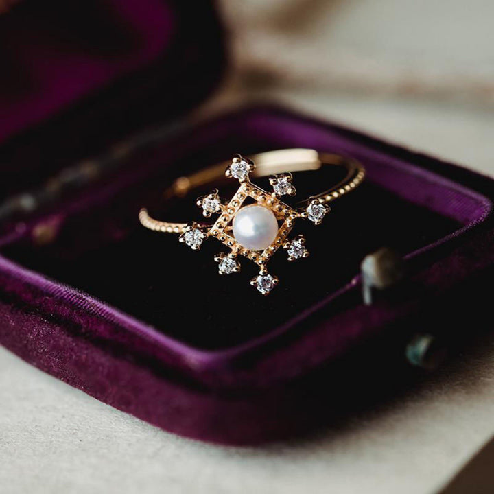 Olivenorma Romontic Flower Natural Pearl With Zircon Ring - Pearl & Zircon - image 0