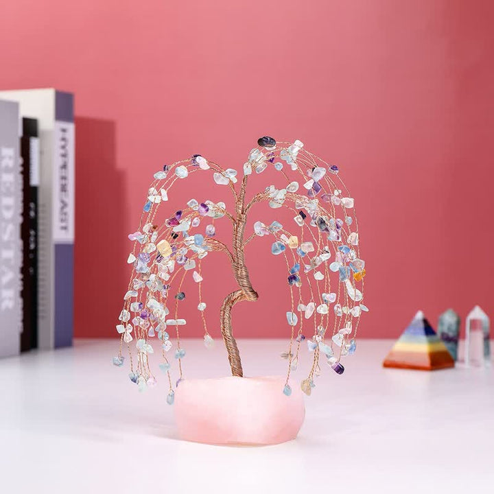 Olivenorma Fluorite Leaves Rose Quartz Base Feng Shui Tree - image 1