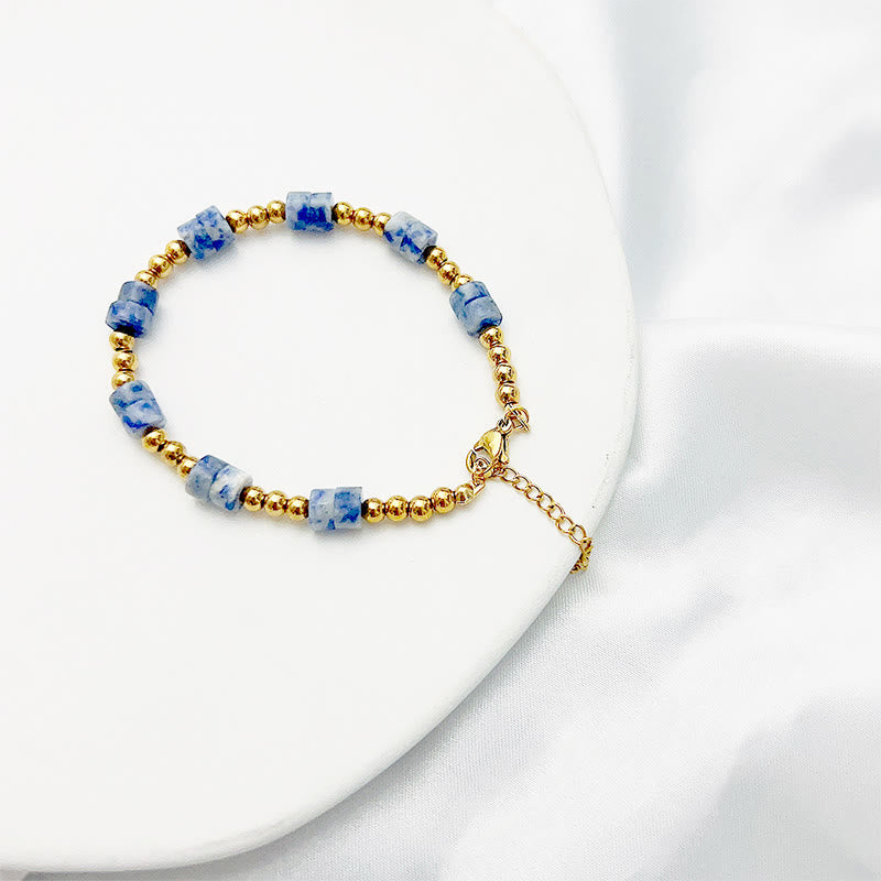 Olivenorma Bohemian Ethnic Stone Column Beaded Bracelet - Sodalite - 22+5cm - image 4