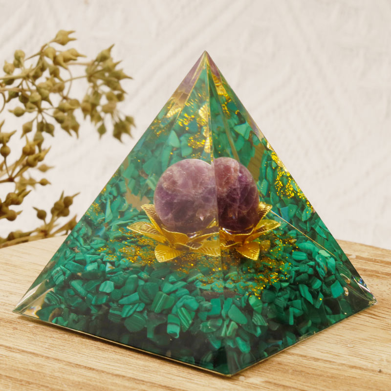 Olivenorma Amethyst Malachite Lotus Symbol Orgone Pyramid - image 2