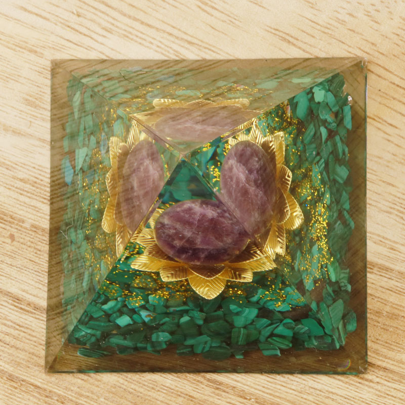 Olivenorma Amethyst Malachite Lotus Symbol Orgone Pyramid - image 3