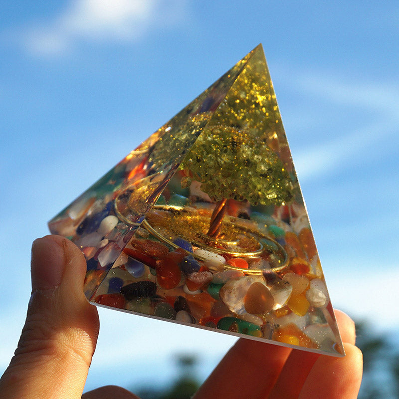 Olivenorma Fluorite With Peridot Tree Of Life Orgone Pyramid - image 4