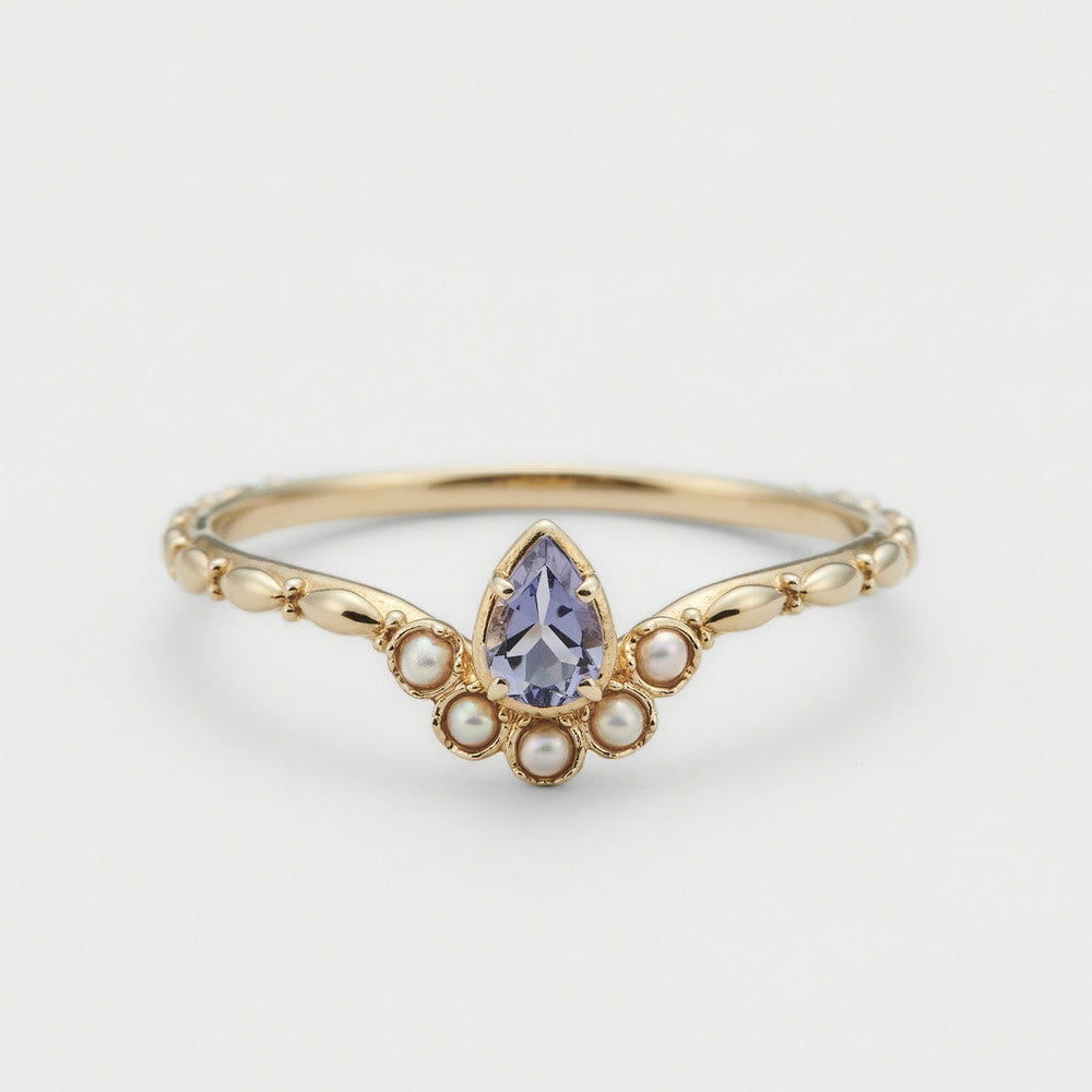 Olivenorma S925 Sapphire Pearl Teardrop Double Layer Ring - image 1