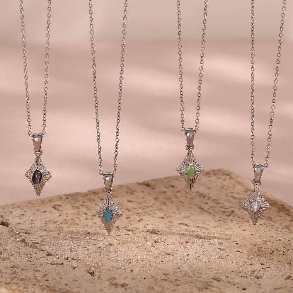 Olivenorma Cat's Eye Pendant Sweater Stainless Steel Necklace - image 23