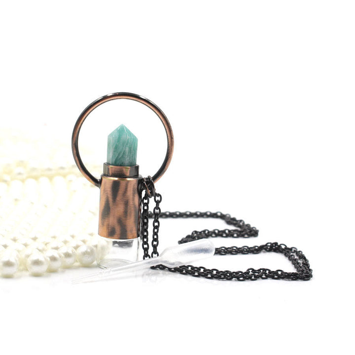 Olivenorma Natural Crystal Prismatic Bullet Perfume Bottle Pendant - Amazonite - image 8