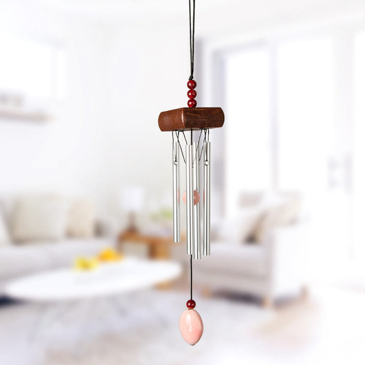 Olivenorma Solid Wood Aluminum Rod Natural Stone Wind Chime - Rose Quartz - image 13