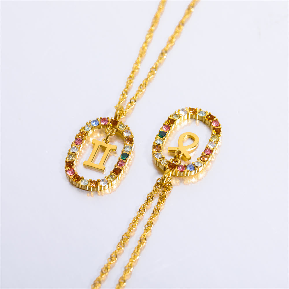 Olivenorma Zircon Openwork Oval Constellation Zodiac Necklace - image 14