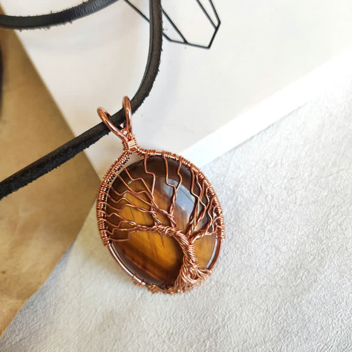 Olivenorma Oval Tiger Eye Tree Of Life Gemstone Necklace - Tiger Eye - image 0