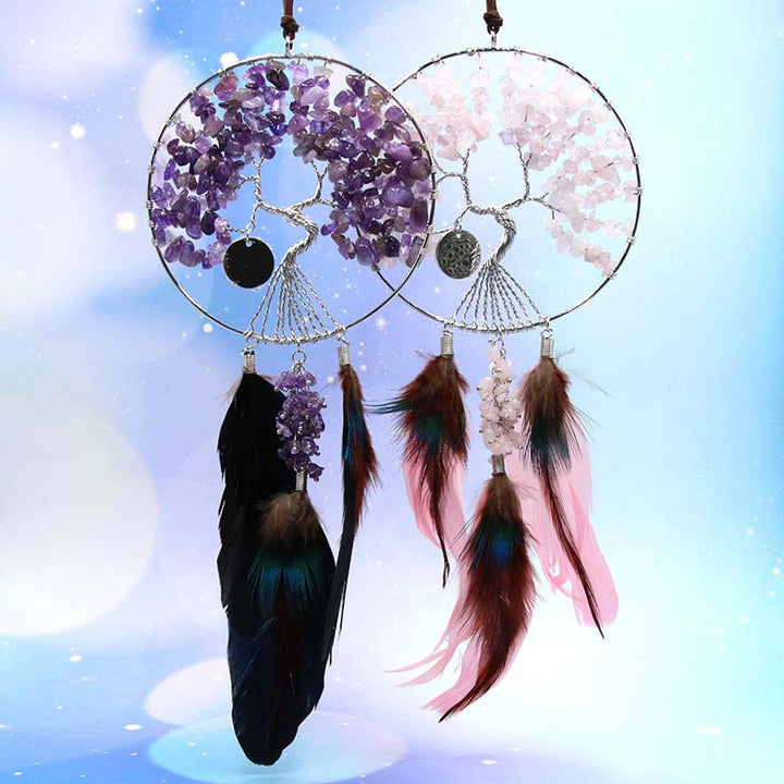 Olivenorma Amethyst Pink Crystal Tree Of Life Dream Catcher Decoration - image 0