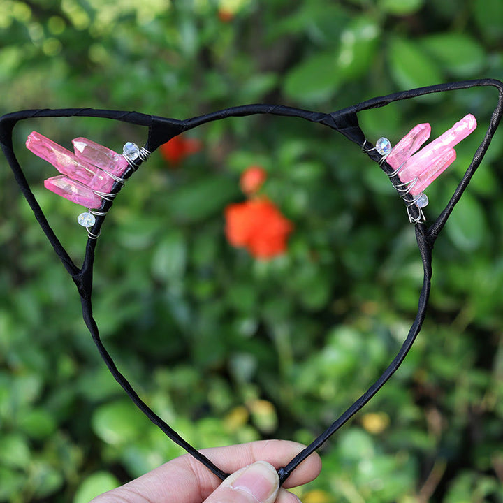 Olivenorma Electroplating Crystal Cat Ears Headband - Pink Crystal - image 35