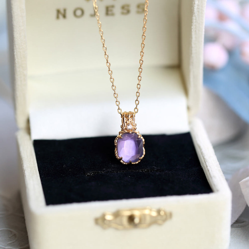 Olivenorma Natural Amethyst Square Stone Ring Necklace - 45+5cm - Necklace - image 1
