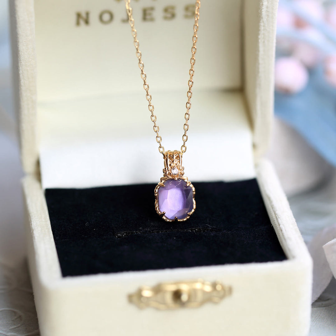 Olivenorma Natural Amethyst Square Stone Ring Necklace - 45+5cm - Necklace - image 1