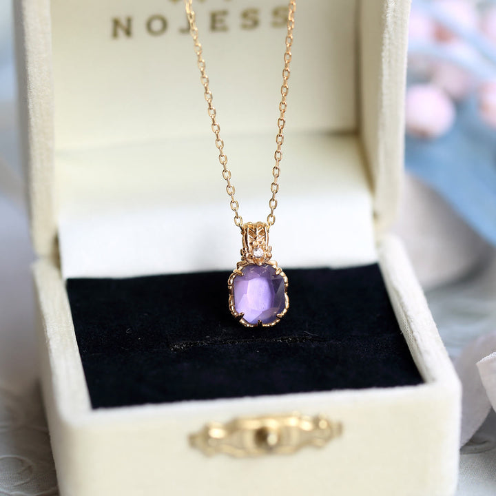 Olivenorma Natural Amethyst Square Stone Ring Necklace - 45+5cm - Necklace - image 1