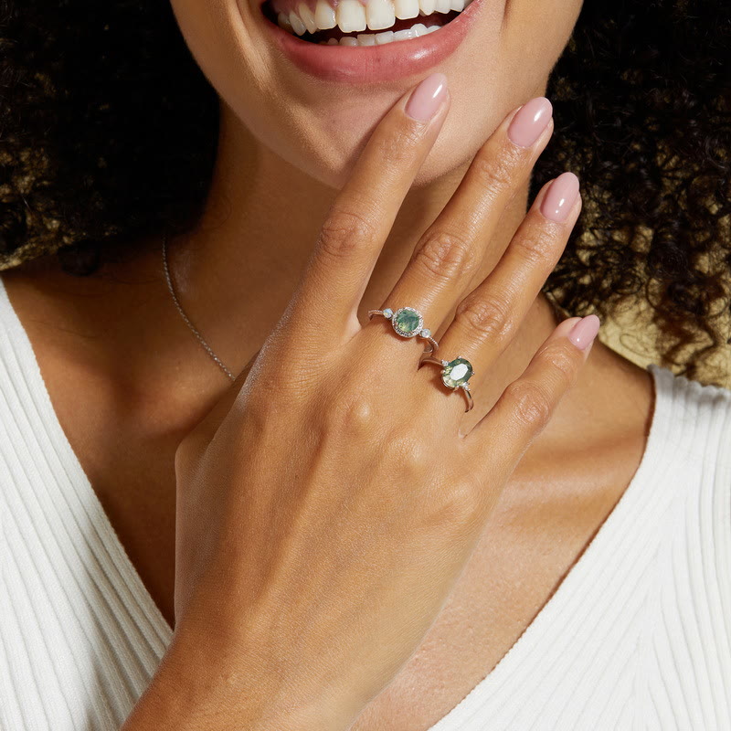 Olivenorma Round Moss Agate Opal Light Luxury Ring - image 1