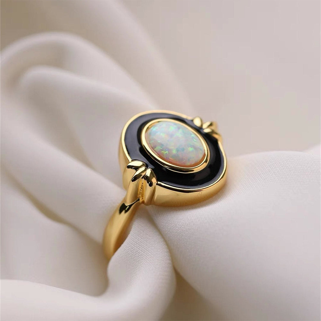Olivenorma Dainty Opal Black Epoxy Vintage Ring - 8 - image 0