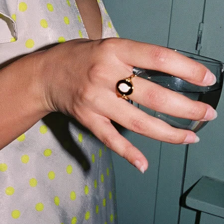 Olivenorma Dainty Opal Black Epoxy Vintage Ring - image 2