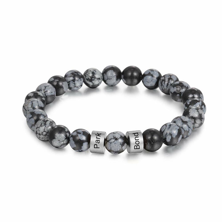 Olivenorma Natural Stone Engraving Personalized Beads Men Bracelet - Snowflake Obsidian - Silver - 5th Engraving - image 13