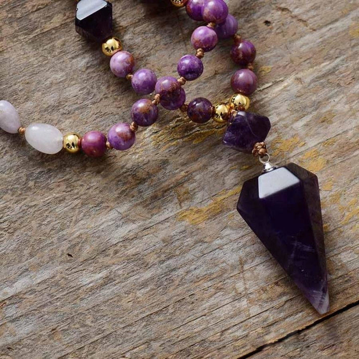 Olivenorma Natural Amethyst Purple Jade Beaded Mala Necklace - image 3