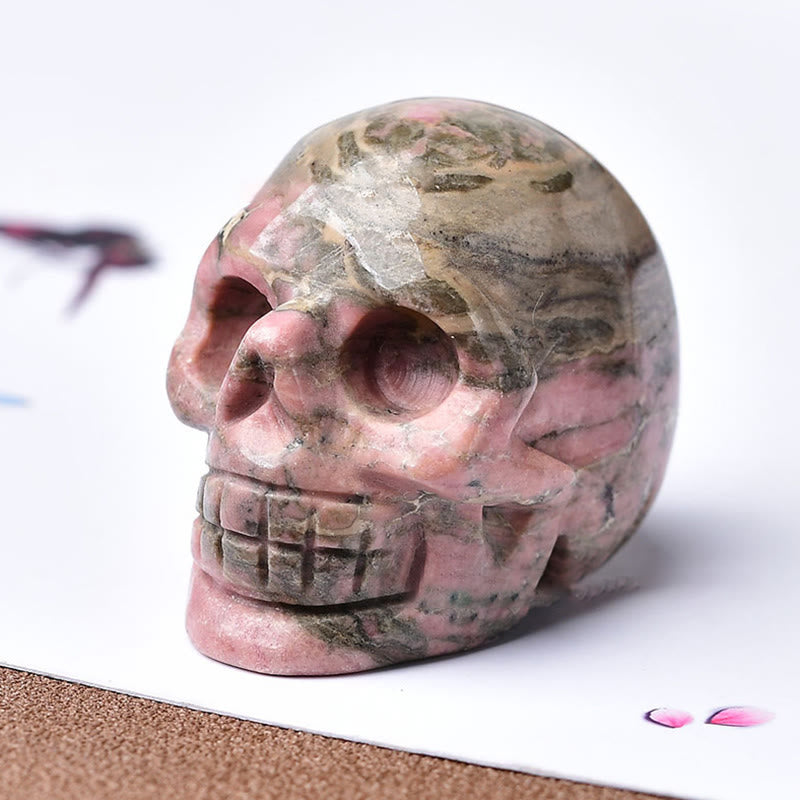 Olivenorma Crystal Engraved Skull Crafts Gemstone Decoration - Rhodonite - image 25