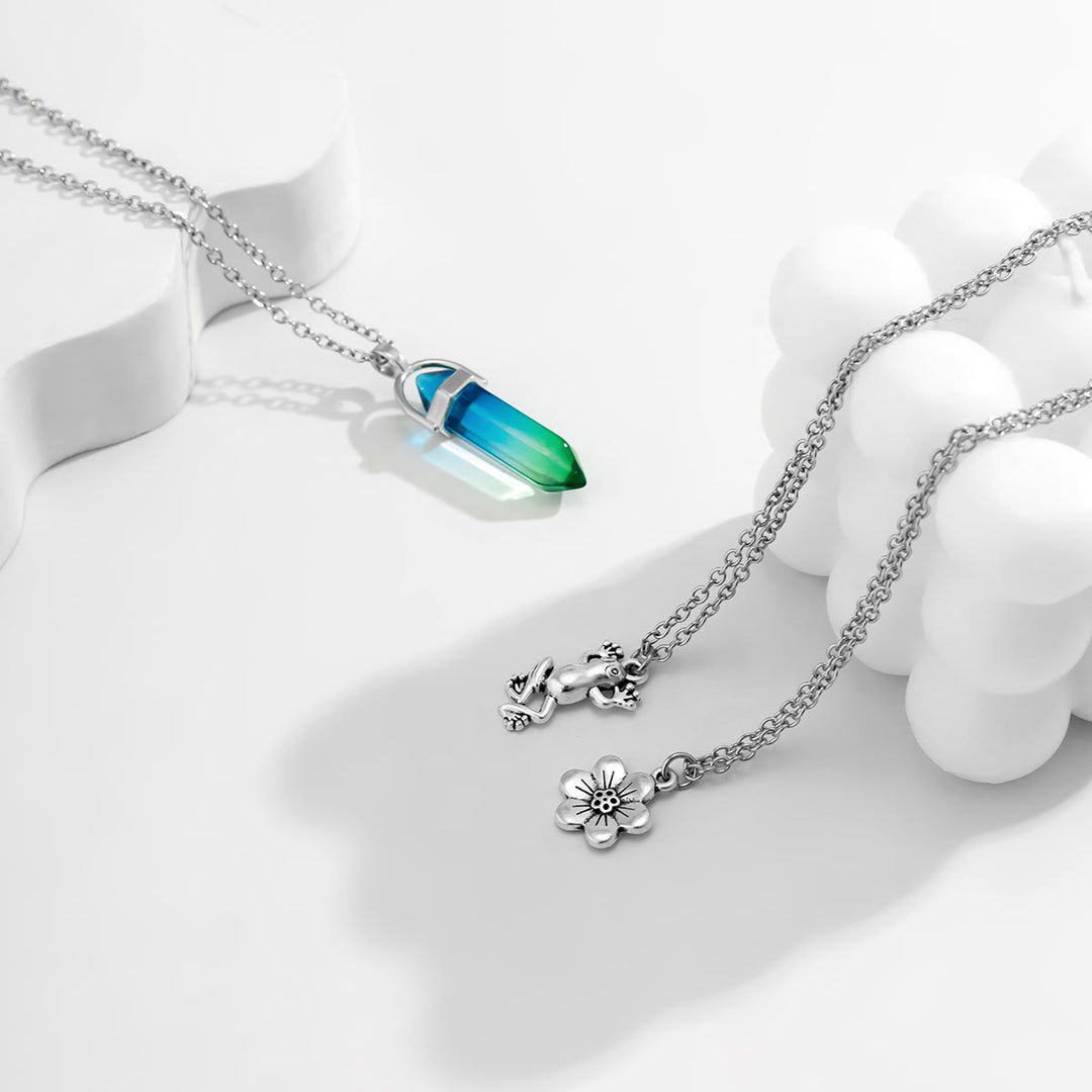 Olivenorma Electroplated Color Artificial Crystal Frog Flower Pendant Necklace Set - image 5