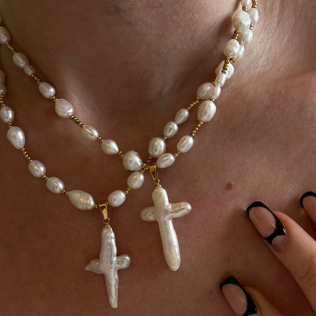 Olivenorma Freshwater Pearl Cross Pendant Necklace - image 4