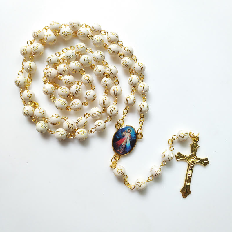 Olivenorma Acrylic Bronzing Cross Bead Rosary Necklace - image 4