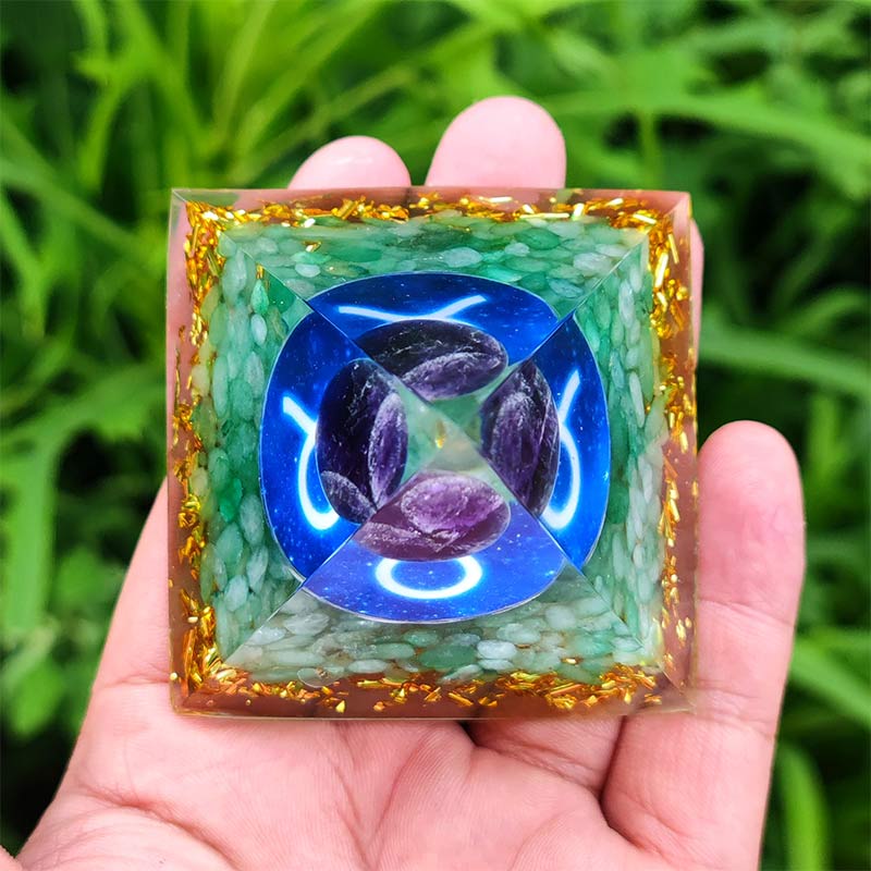 Olivenorma Amethyst with Green Aventurine Taurus Zodiac Orgone Pyramid - image 3