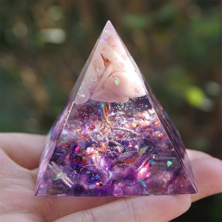 Olivenorma Tree Of Life Pink Opal With Amethyst Orgone Pyramid - image 1