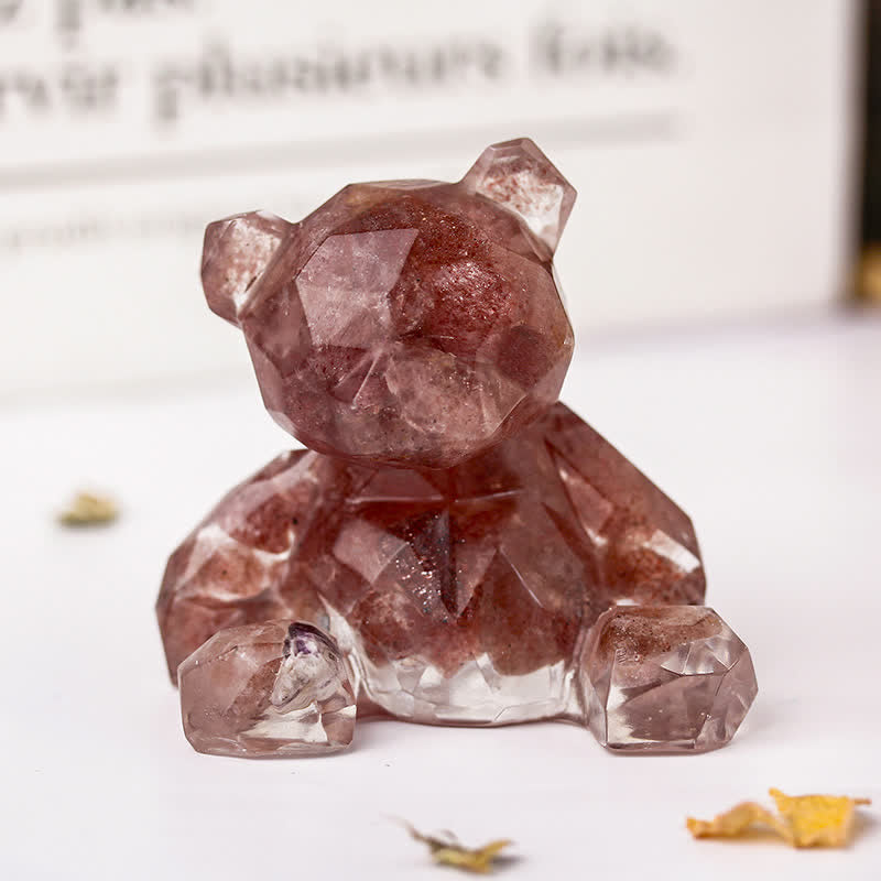 Olivenorma Mirror Sitting Bear Gemstone Decoration - Strawberry Quartz - image 11